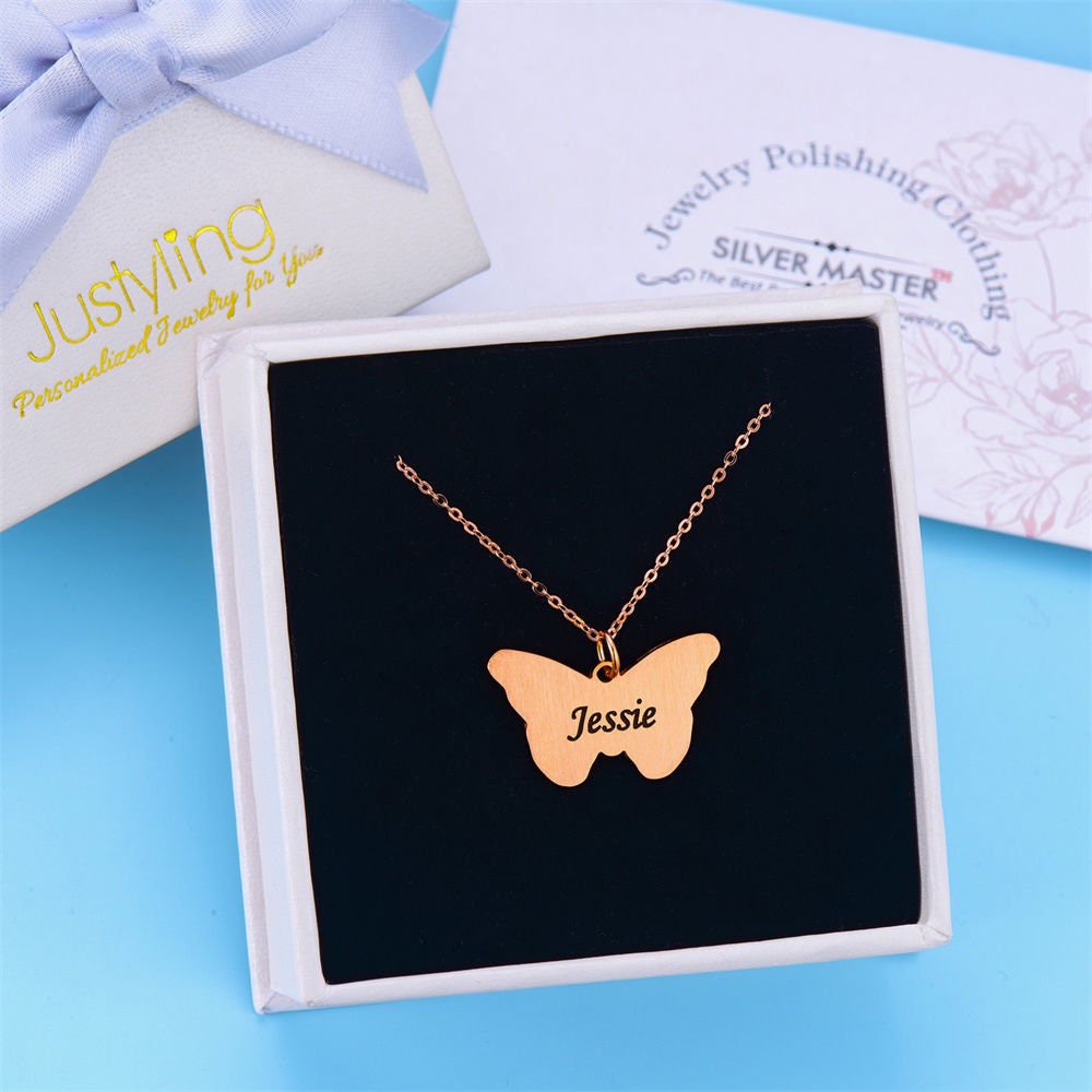 custom butterfly name engraved necklace