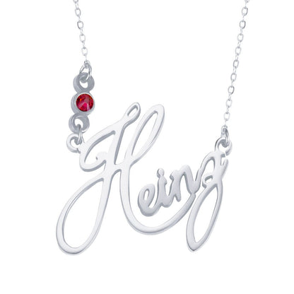 Handwriting Custom Name and Birthstone Necklace 925 Sterling Silver 