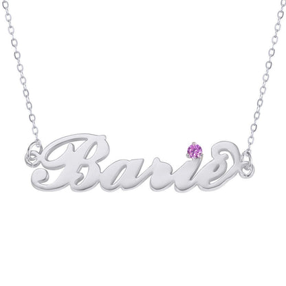 Custom Name Plate and Birthstone Necklace 925 Sterling Silver 