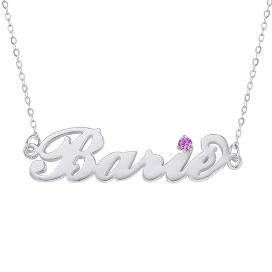 Custom Name Plate and Birthstone Necklace 925 Sterling Silver 