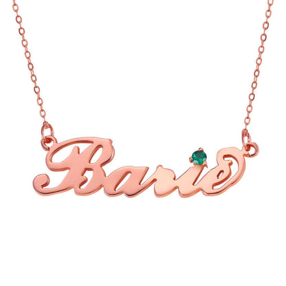 Custom Name Plate and Birthstone Necklace 925 Sterling Silver 