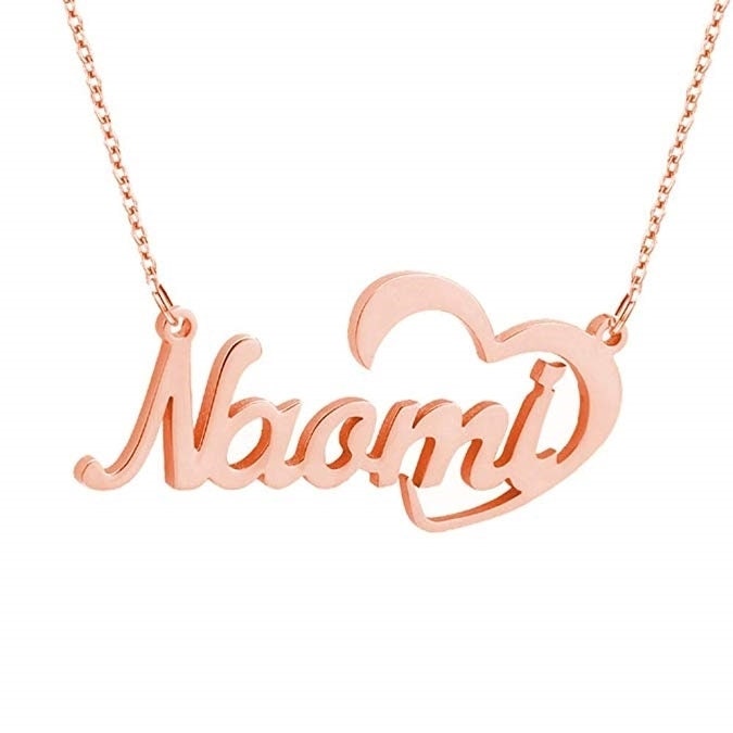 Custom Name with Heart 925 Sterling Silver Necklace