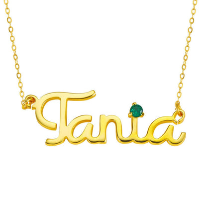 Custom Handwriting Name Necklace with Birthstone in 925 Sterling Silver