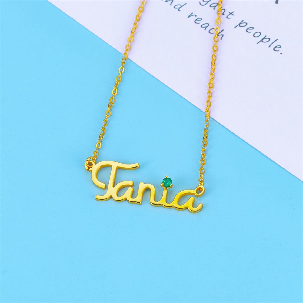 Custom Handwriting Name Necklace with Birthstone in 925 Sterling Silver