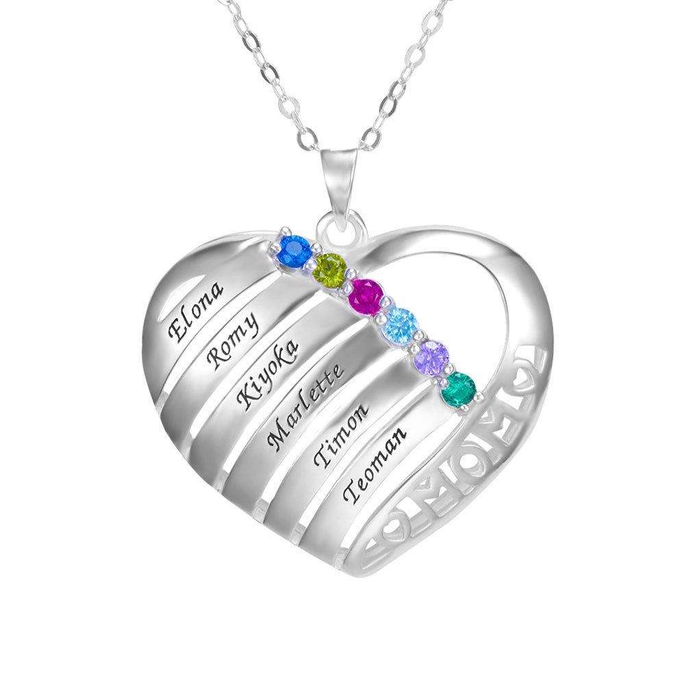 Custom Family Name Birthstone Necklace 925 Sterling Silver 