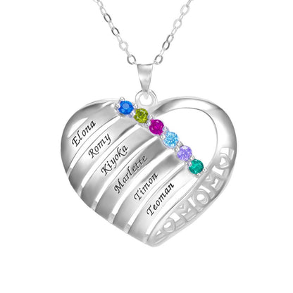 Custom Family Name Birthstone Necklace 925 Sterling Silver 