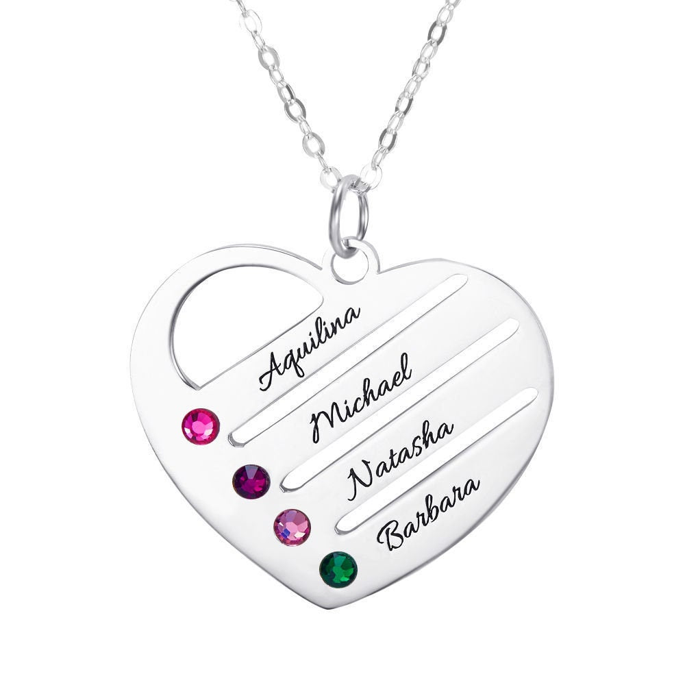 custom heart names necklace birthstone