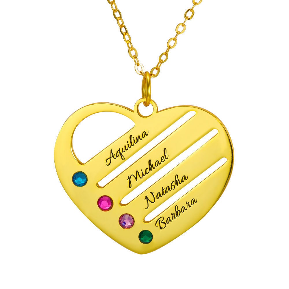 custom heart names necklace birthstone