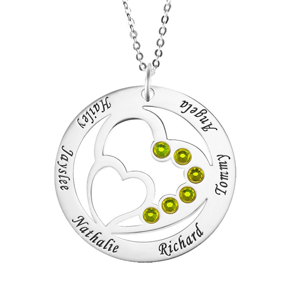 Custom Heart in Heart Name and Birthstone Necklace 925 Sterling Silver