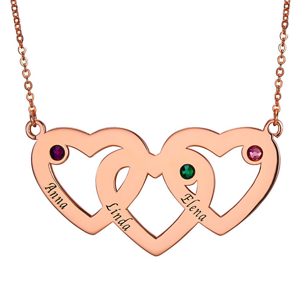 custom heart names necklace rose gold