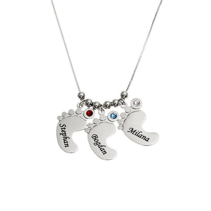 Custom Name Baby Feet Pendant Personalized 925 Sterling Silver Necklace