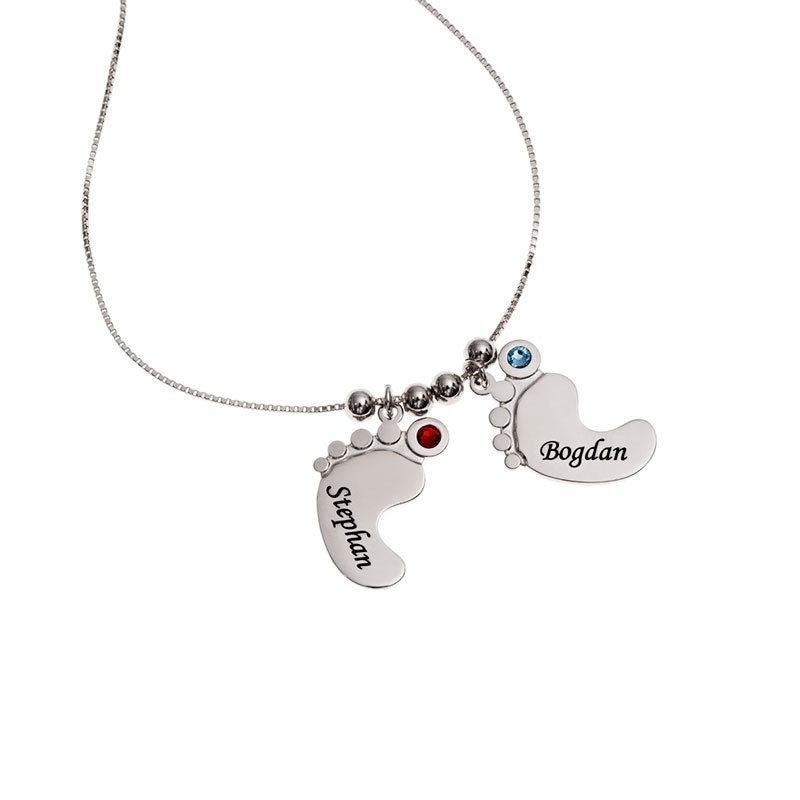 Custom Name Baby Feet Pendant Personalized 925 Sterling Silver Necklace