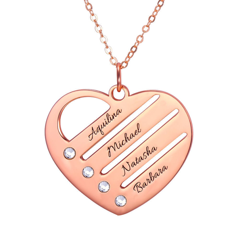 custom heart names necklace birthstone