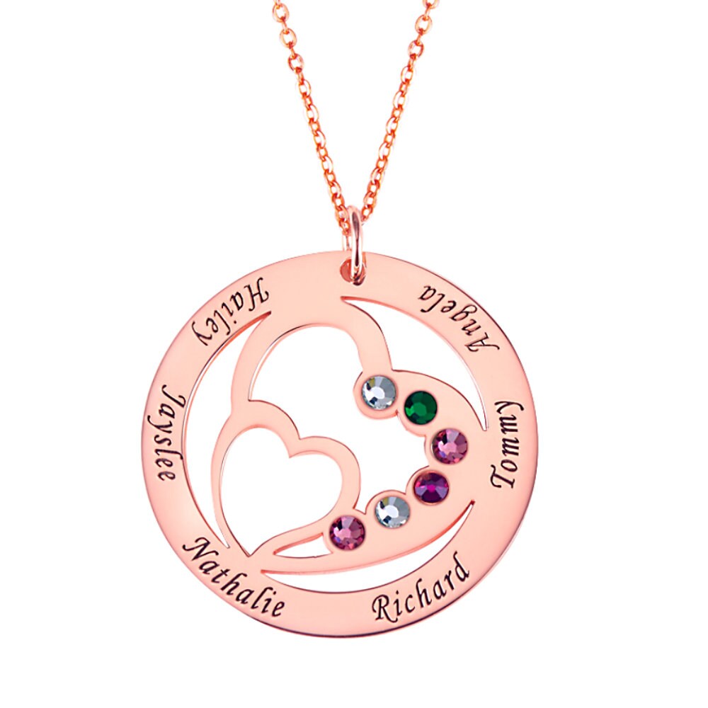 Custom Heart in Heart Name and Birthstone Necklace 925 Sterling Silver