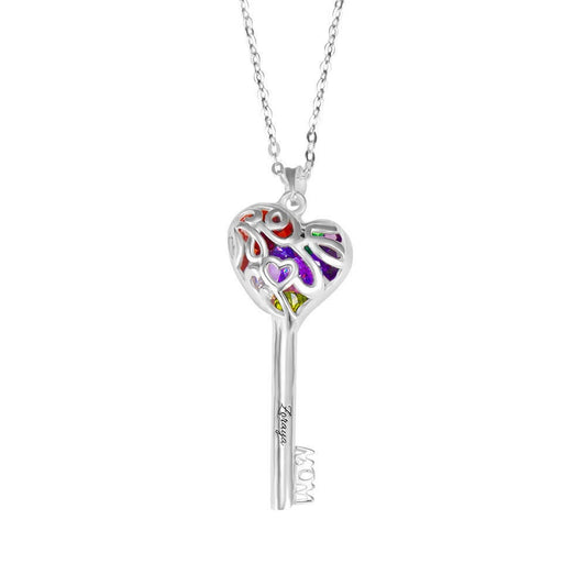 Custom Key Pendant Name Birthstone Necklace 925 Sterling Silver 