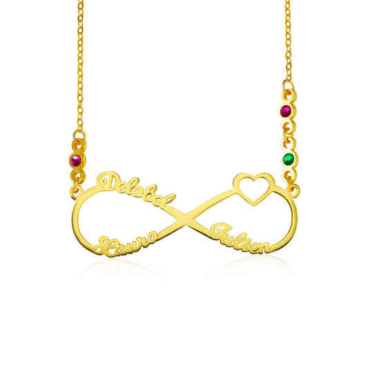 custom three names heart necklace