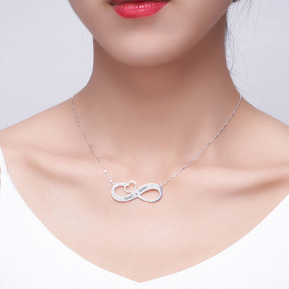 Custom Engraved Infinity Name and Heart Necklace 925 Sterling Silver 