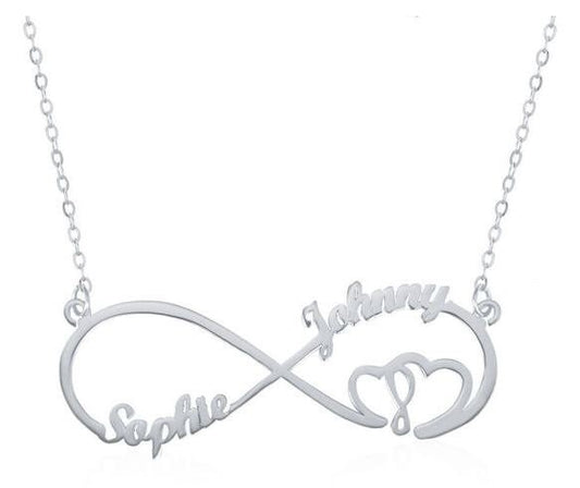 Infinity Two Names and Heart 925 Sterling Silver Necklace