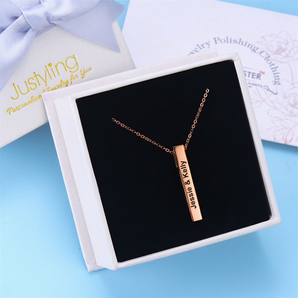 Custom Engraved Name Bar Nekclace 925 Sterling Silver