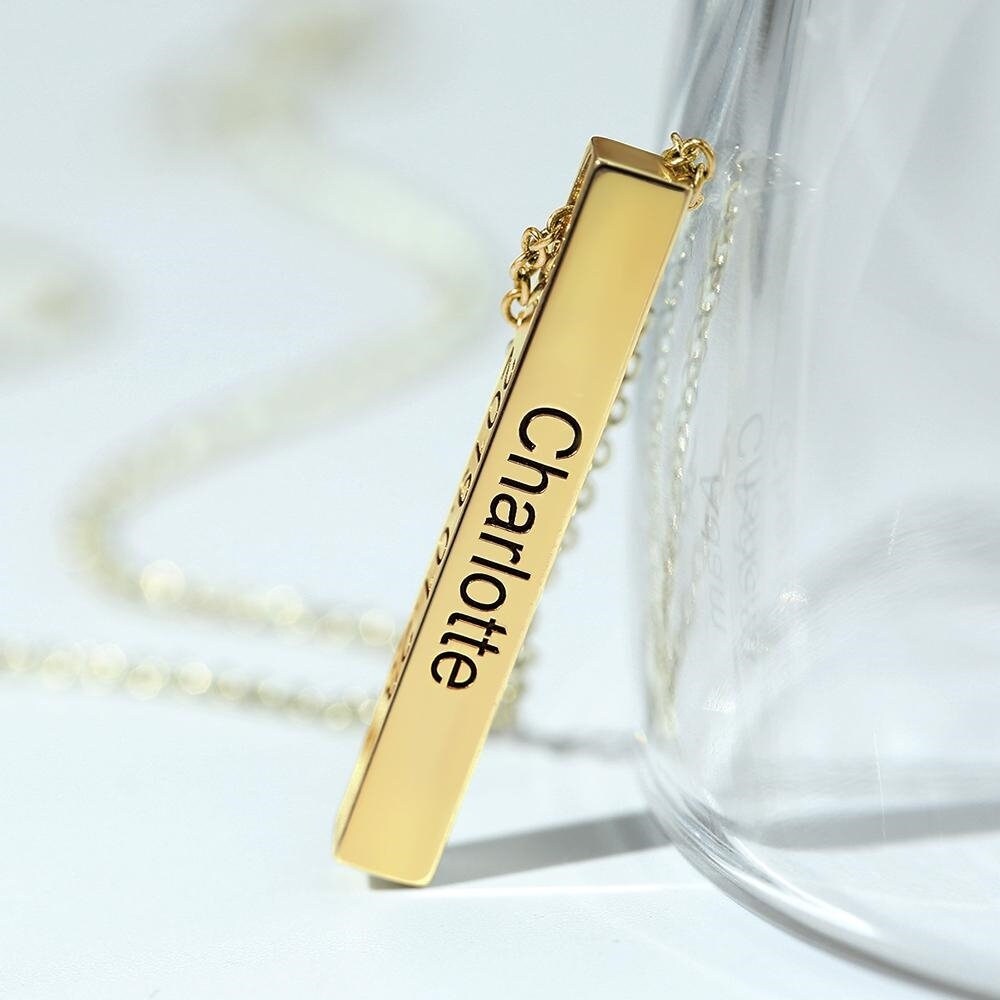 Custom Engraved Name Bar Nekclace 925 Sterling Silver