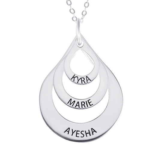 Custom Three Kids' Name Drop Shape Disc Necklace 925 Sterling Silver 