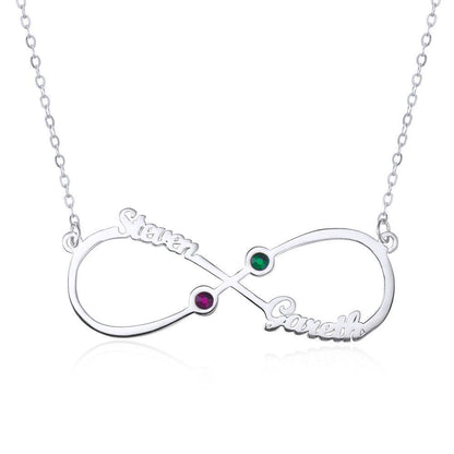 Custom Infinity Name with Birthstone Necklace 925 Sterling Silver