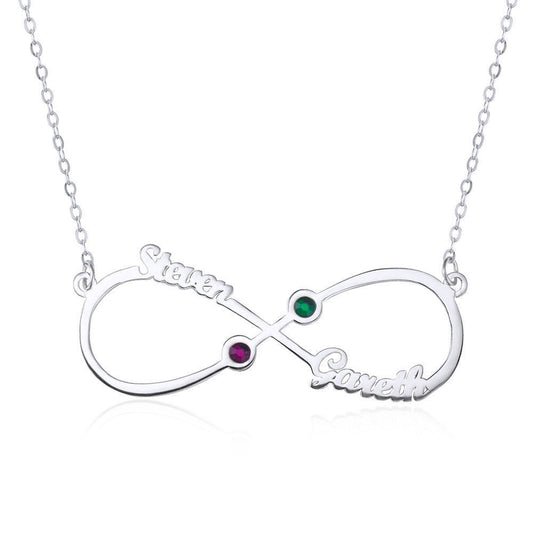 Custom Infinity Name with Birthstone Necklace 925 Sterling Silver