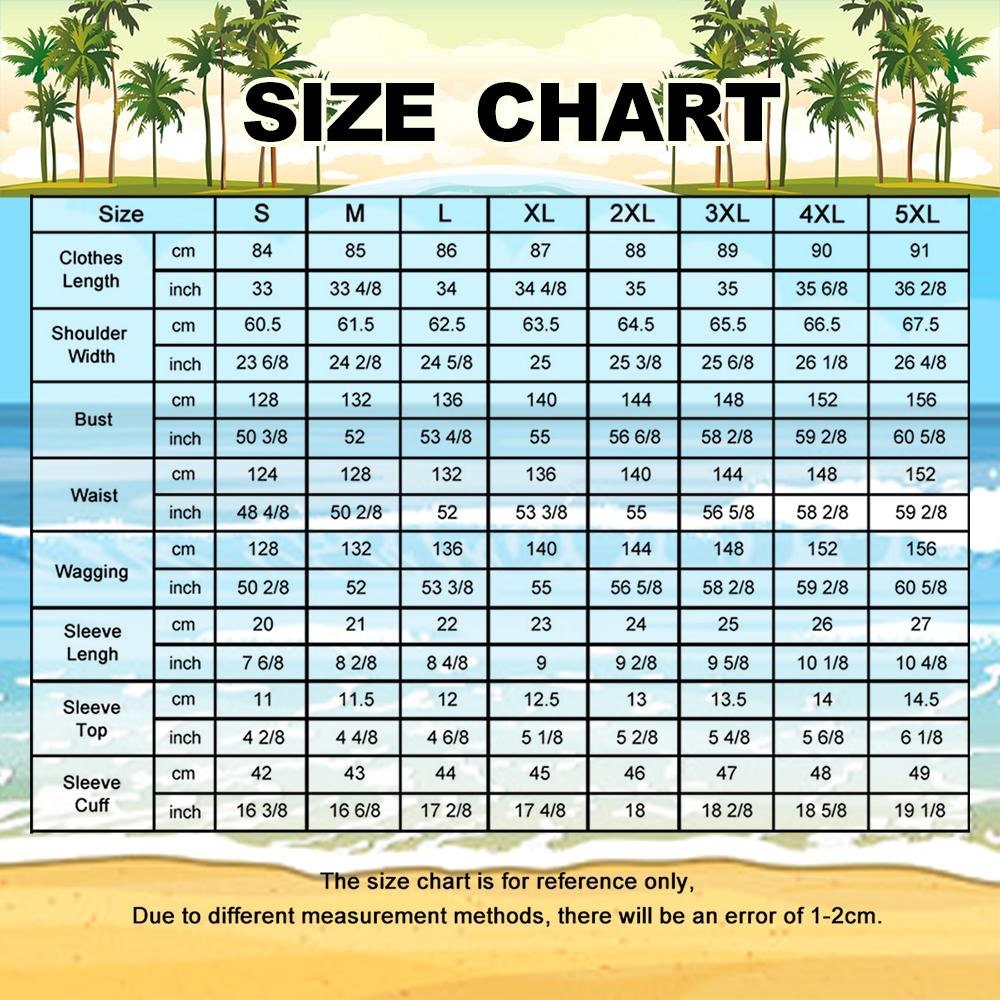 hawaiian shirt size chart