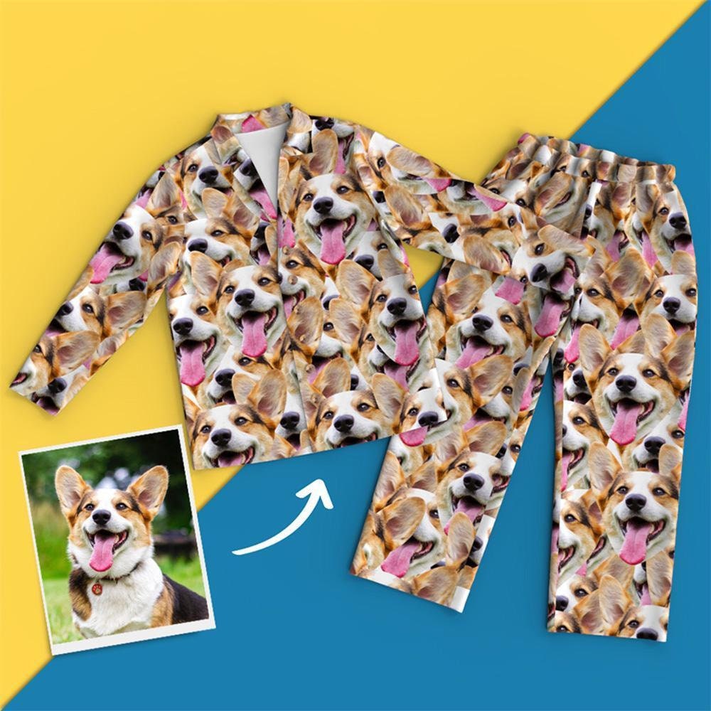 Custom Pet Photo Face Long Sleeve Pajama Set