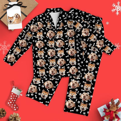 custom dog photo pajama set black