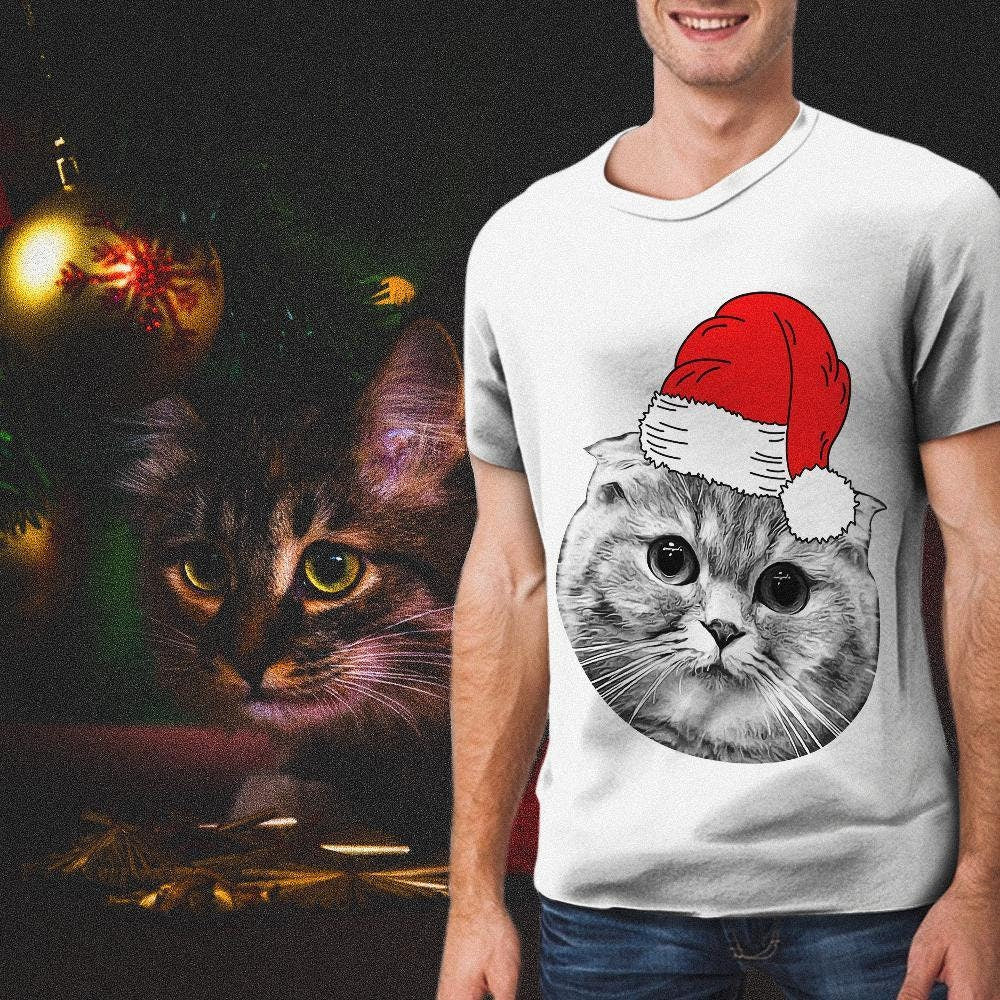 custom pet photo face santa hat tshirt