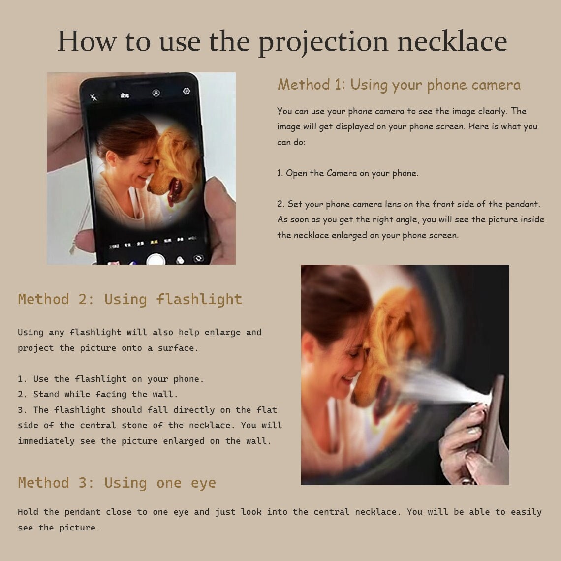 Custom Moon Star Photo Projection Necklace 