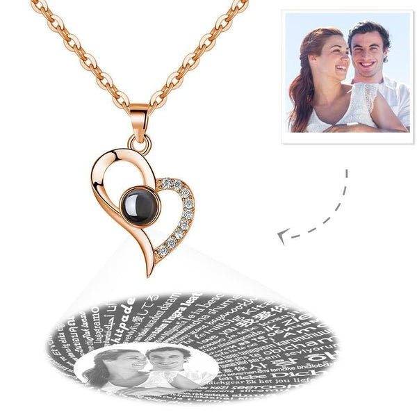 Custom Photo Projection Heart Necklace 925 Sterling Silver