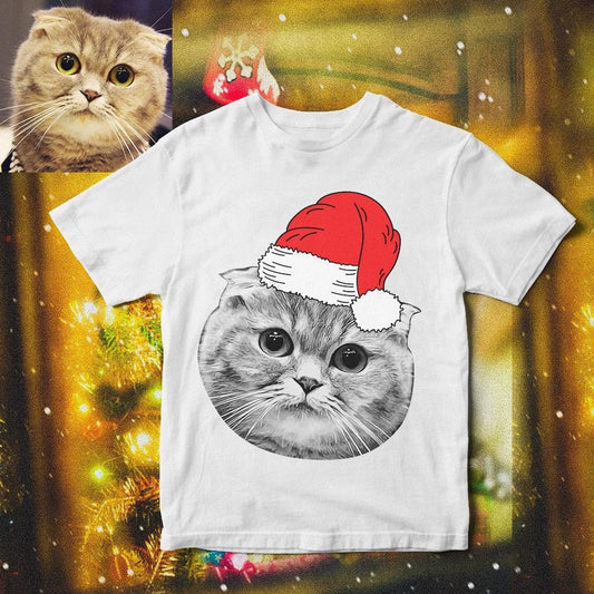 custom pet photo face santa hat tshirt