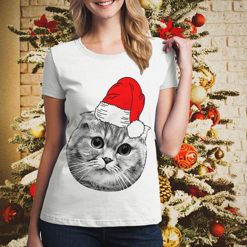 custom pet photo face santa hat tshirt