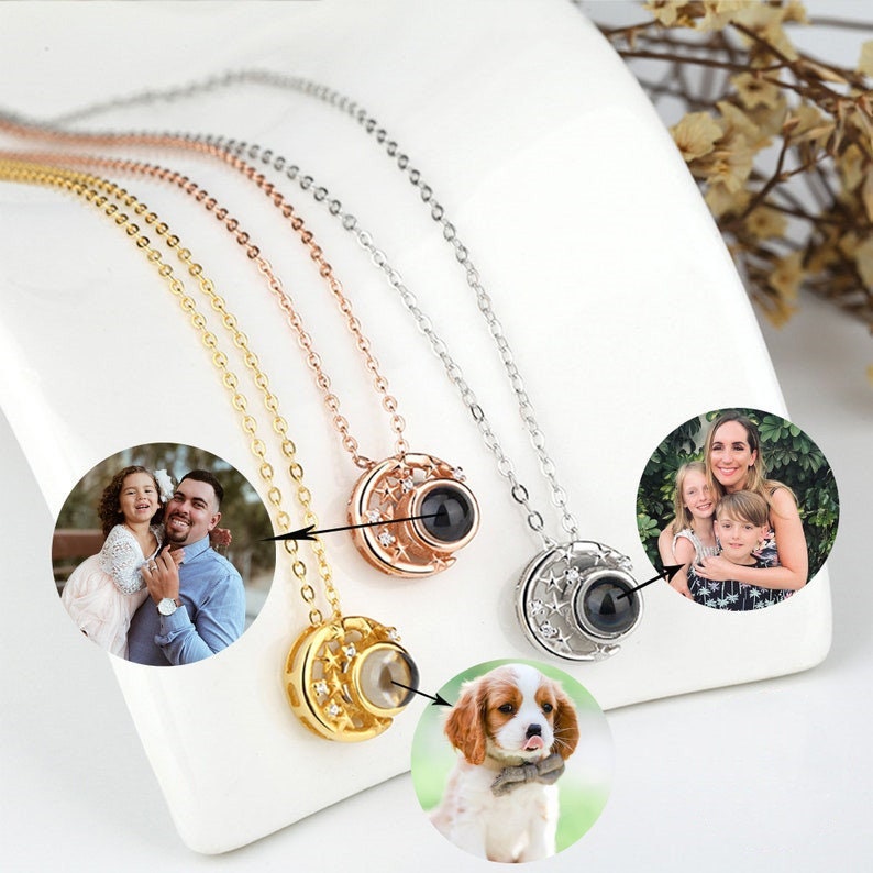 Custom Moon Star Photo Projection Necklace 