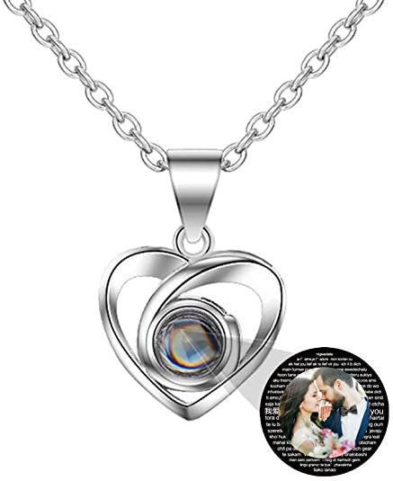 Custom Heart Photo Projection Necklace Sterling Silver