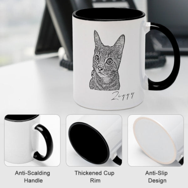 Custom Coffee Mug with Pet Sketch Portrait