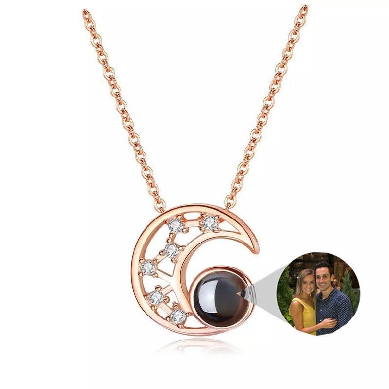 Custom Moon Photo Projection Necklace 