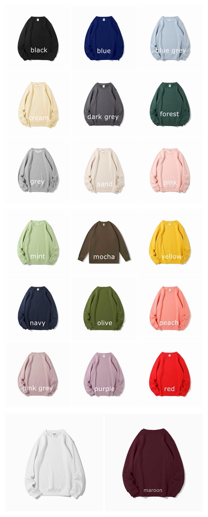 sweatshirt color chart