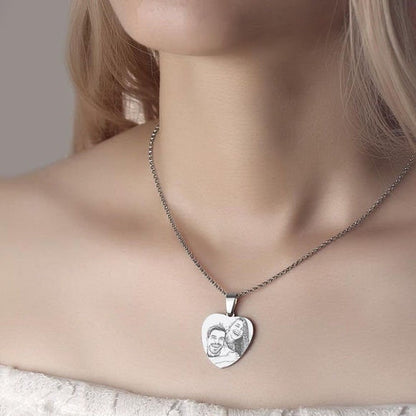 Custom Engraved Photo Heart Necklace 925 Sterling Silver 