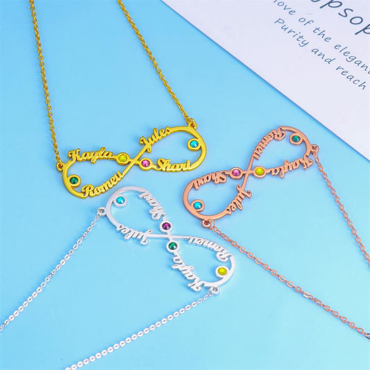 custom silver four names necklace