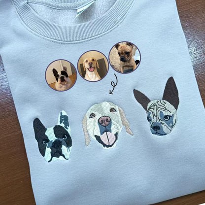 Custom Pet Photo Embroidered Sweatshirt Hoddie: Multiple Dog Cat Portrait Hoodie Pet Lover Tee