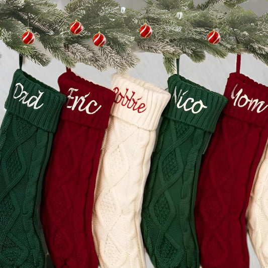 Personalized Embroidered Christmas Stocking: Knitted Family Decoration