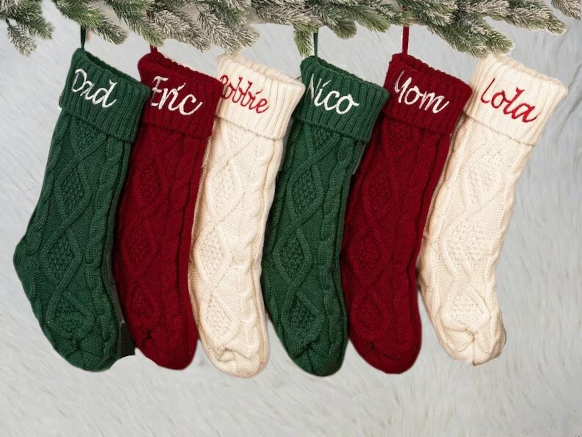 Personalized Embroidered Christmas Stocking: Knitted Family Decoration