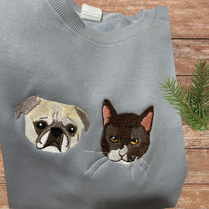 Custom Pet Photo Embroidered Sweatshirt Hoddie: Multiple Dog Cat Portrait Hoodie Pet Lover Tee