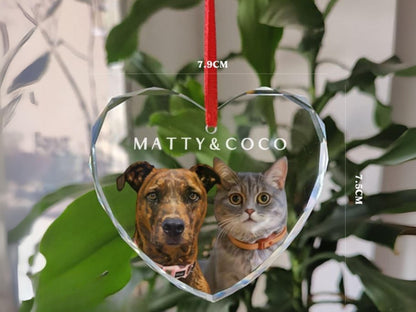 Custom Pet Portrait Ornament Dog Photo Name Glass Bauble Gift for Christmas Cat Face Keepsake