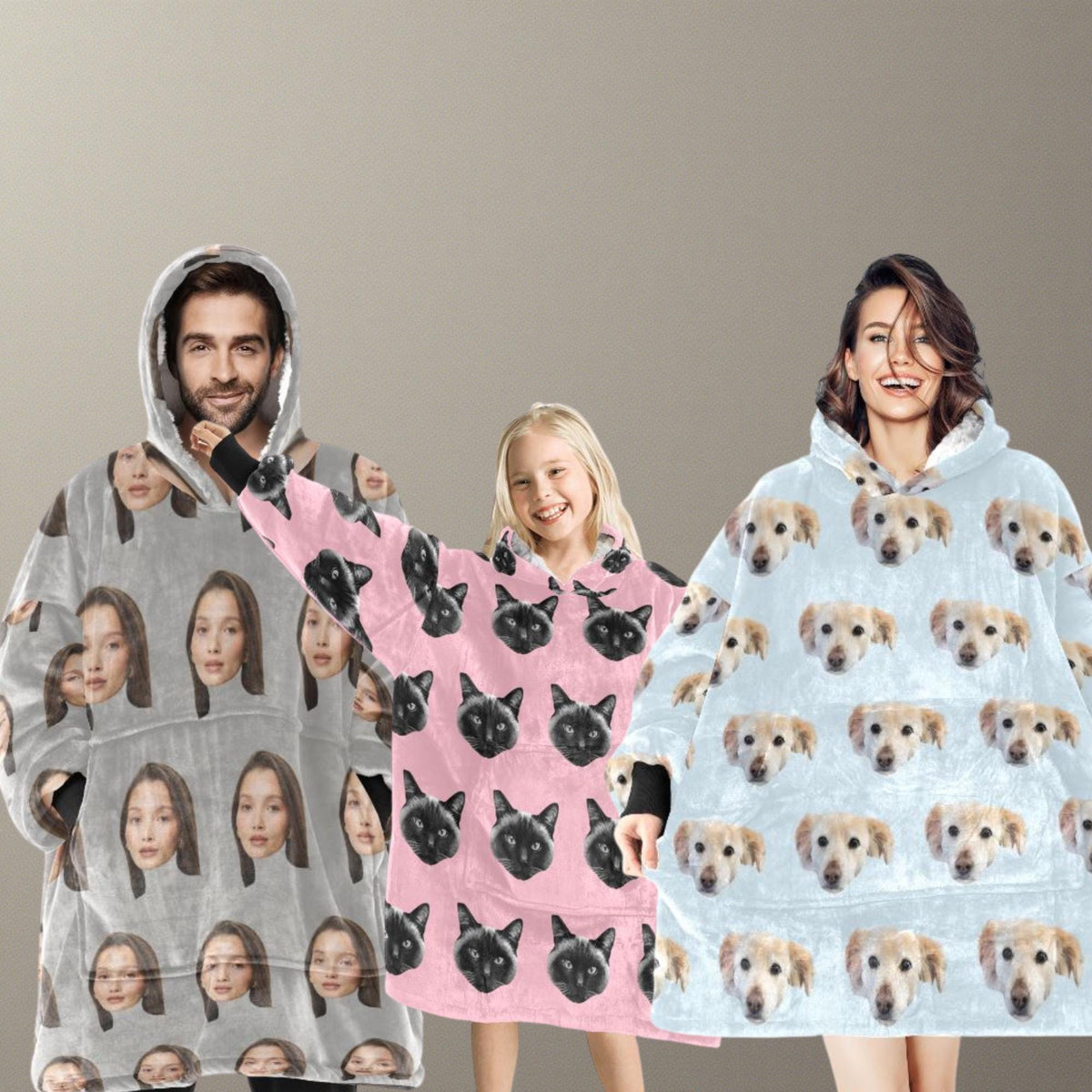 Custom Blanket Hoodie • Personalized Photo Hoodie Blanket • Face Wearable Blanket • Custom Hooded Blanket • Cozy Christmas Gift for Family