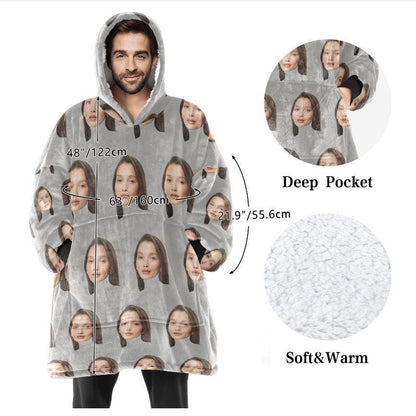Custom Blanket Hoodie • Personalized Photo Hoodie Blanket • Face Wearable Blanket • Custom Hooded Blanket • Cozy Christmas Gift for Family