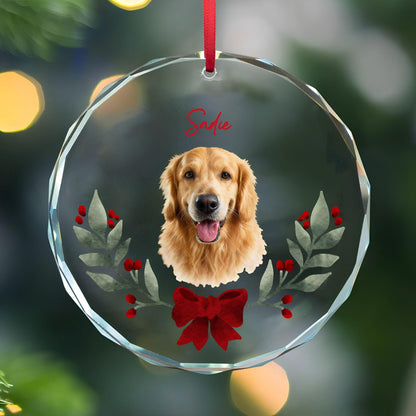 Custom Pet Portrait Christmas Ornament Dog Photo Name Glass Bauble Gift for Christmas Cat Face Keepsake